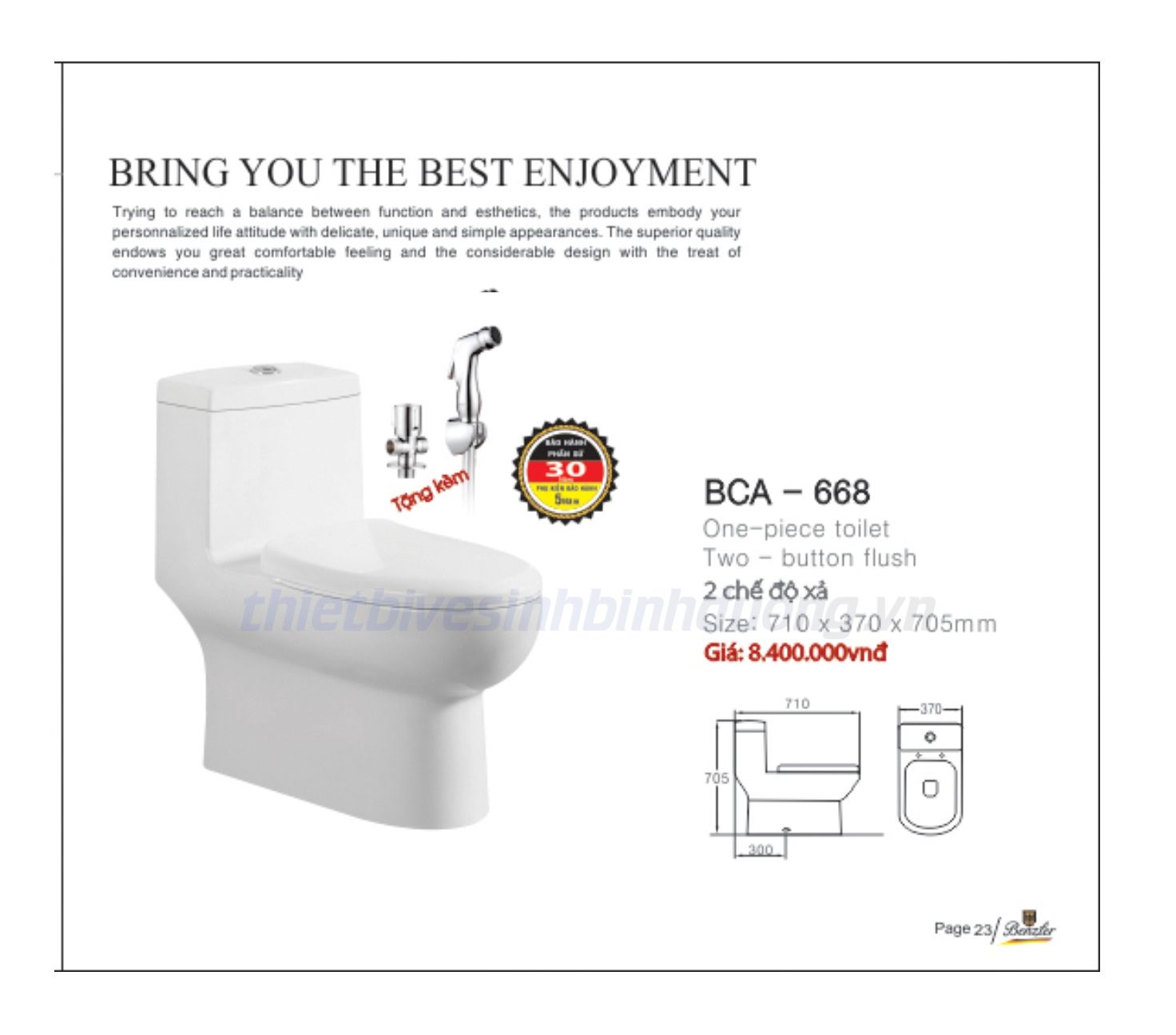 Bồn cầu sứ cao cấp Benzler BCA-668